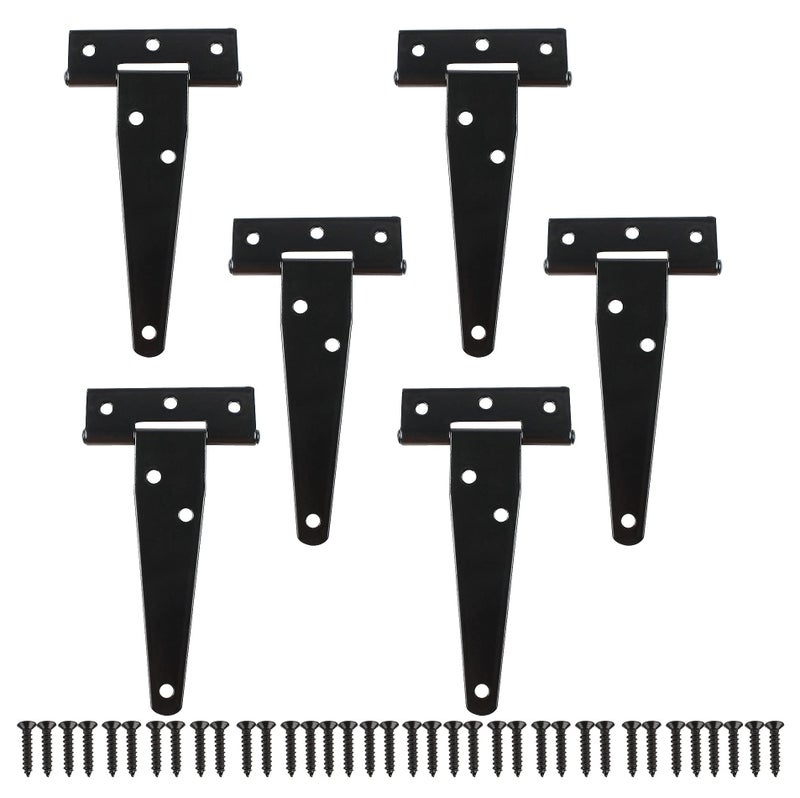 TamBee T-Strap Hinges Light Duty Barn Door Hinges Shed Door Hinges Rustic Hinges Gate Strap Hinge Door Barn Gates Hinges Black Wrought Hardware Iron Rustproof 6PCS (4inch) - Image 1